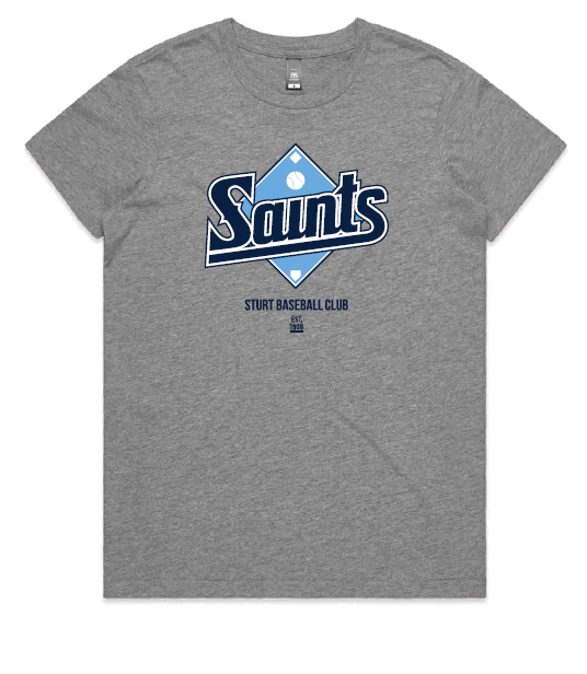 Ladies Sturt Saints Tshirt- Grey Marle (Order now for delivery September 30th)